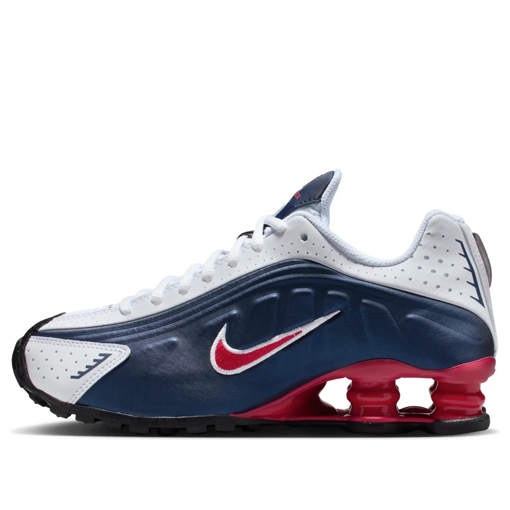 Big Kids Size 4.5Y- Nike Shox R4 GS Navy White Gym Red Shoes Sneakers CW2626-400